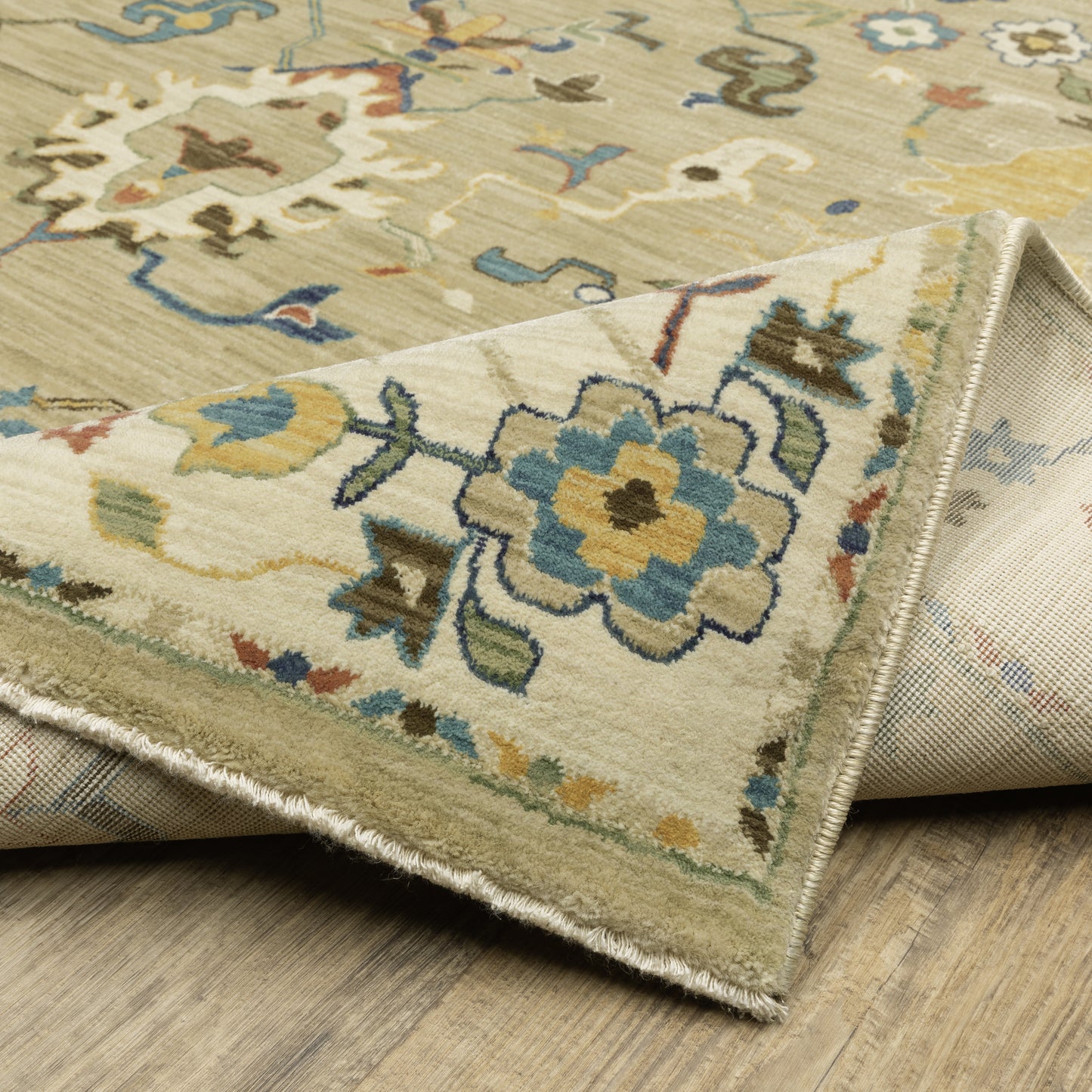 Francesca Floral Beige/ Multi Oriental Cut Pile Rug