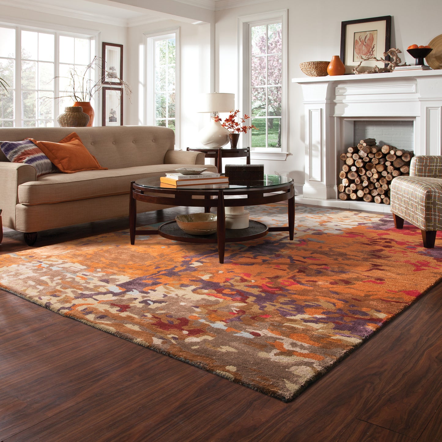 Galaxy Abstract Multi/ Orange Cut Pile Rug