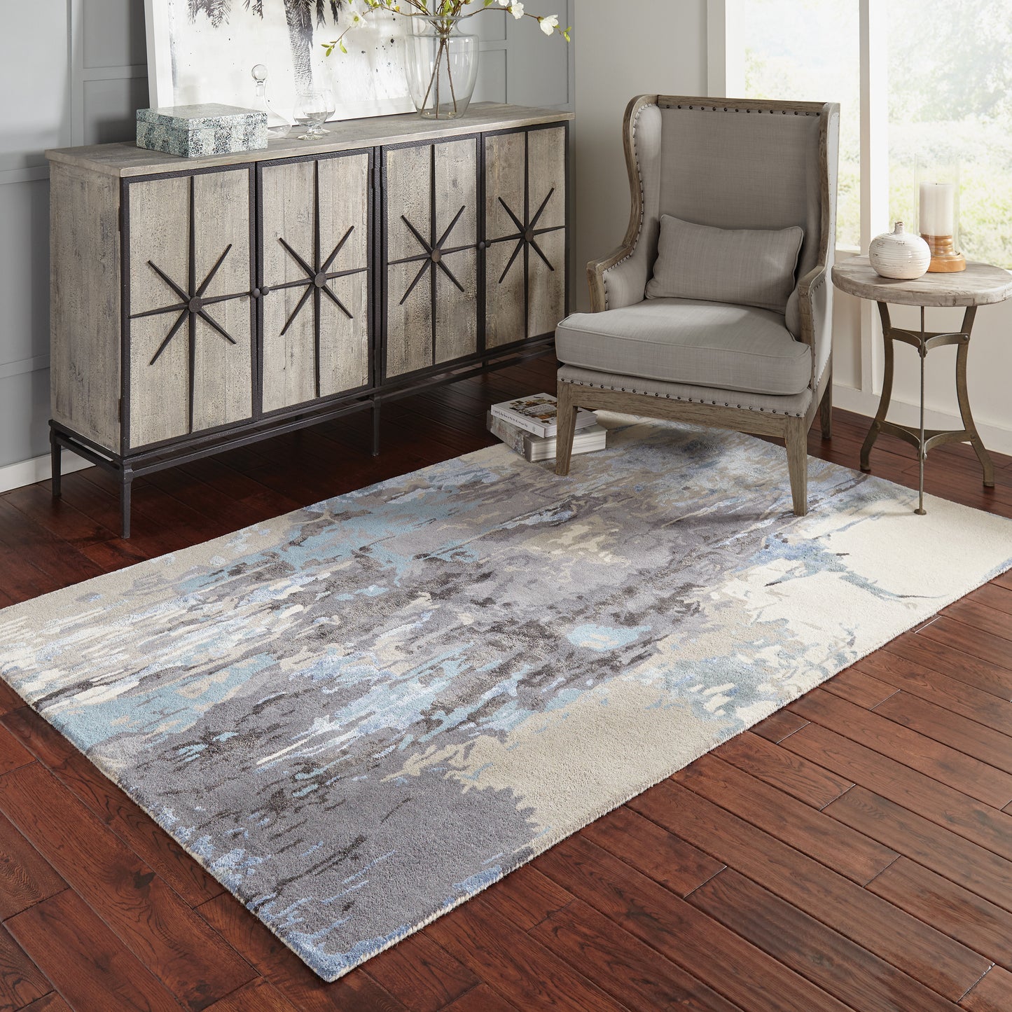 Galaxy Abstract Blue/ Grey Cut Pile Rug