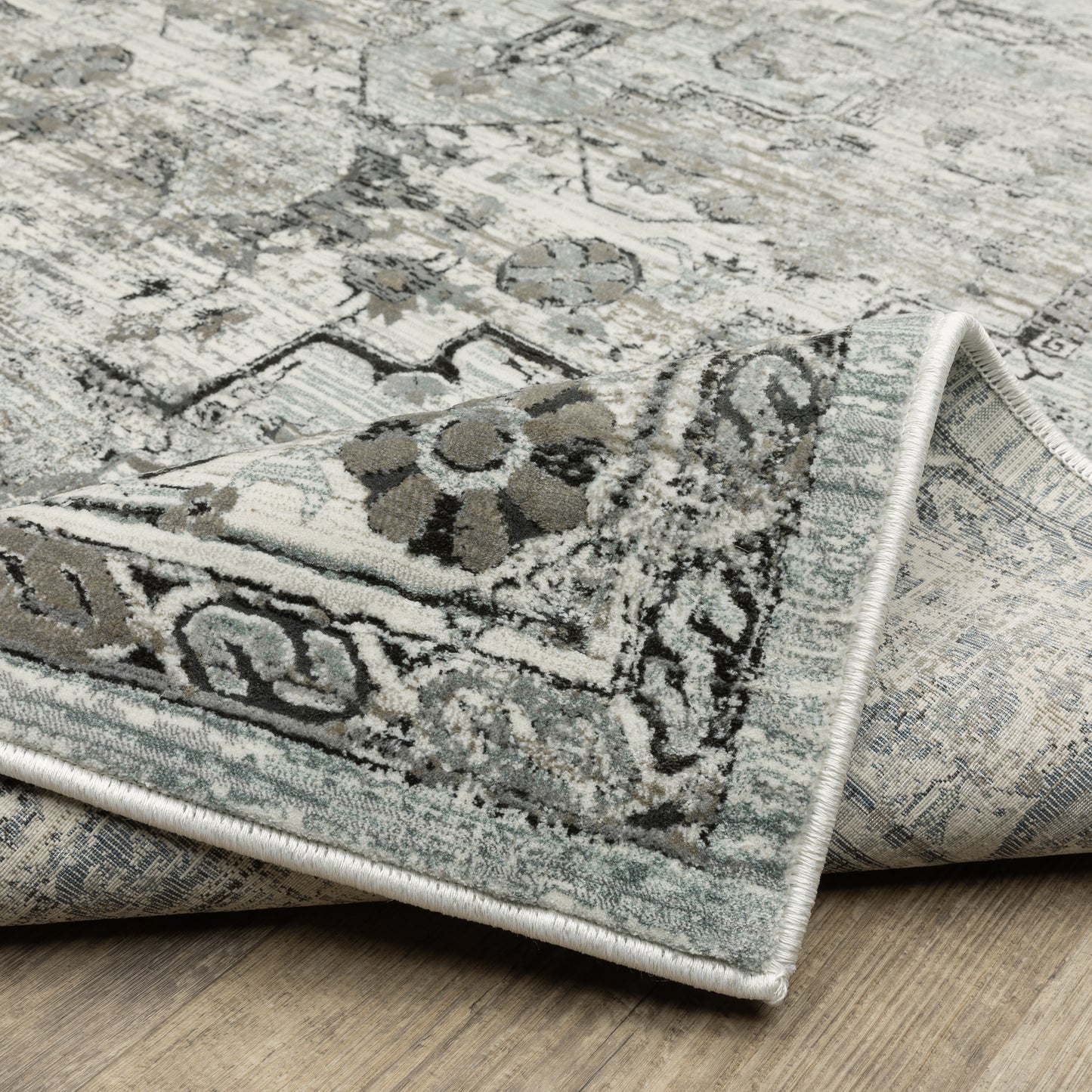 Gemini Distressed Grey/ Blue Medallion Cut Pile Rug