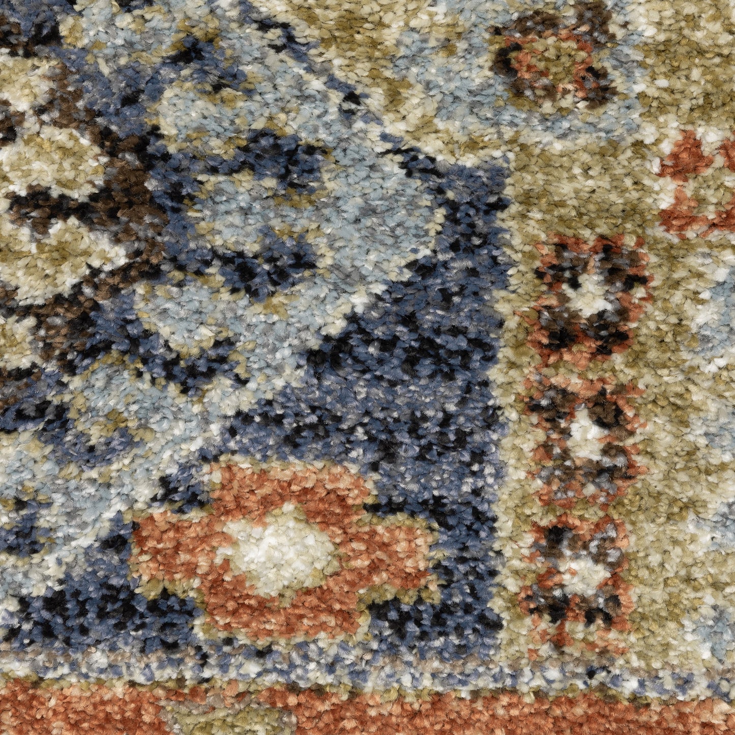 Gemma Medallion Rust/ Blue Geometric Cut Pile Rug