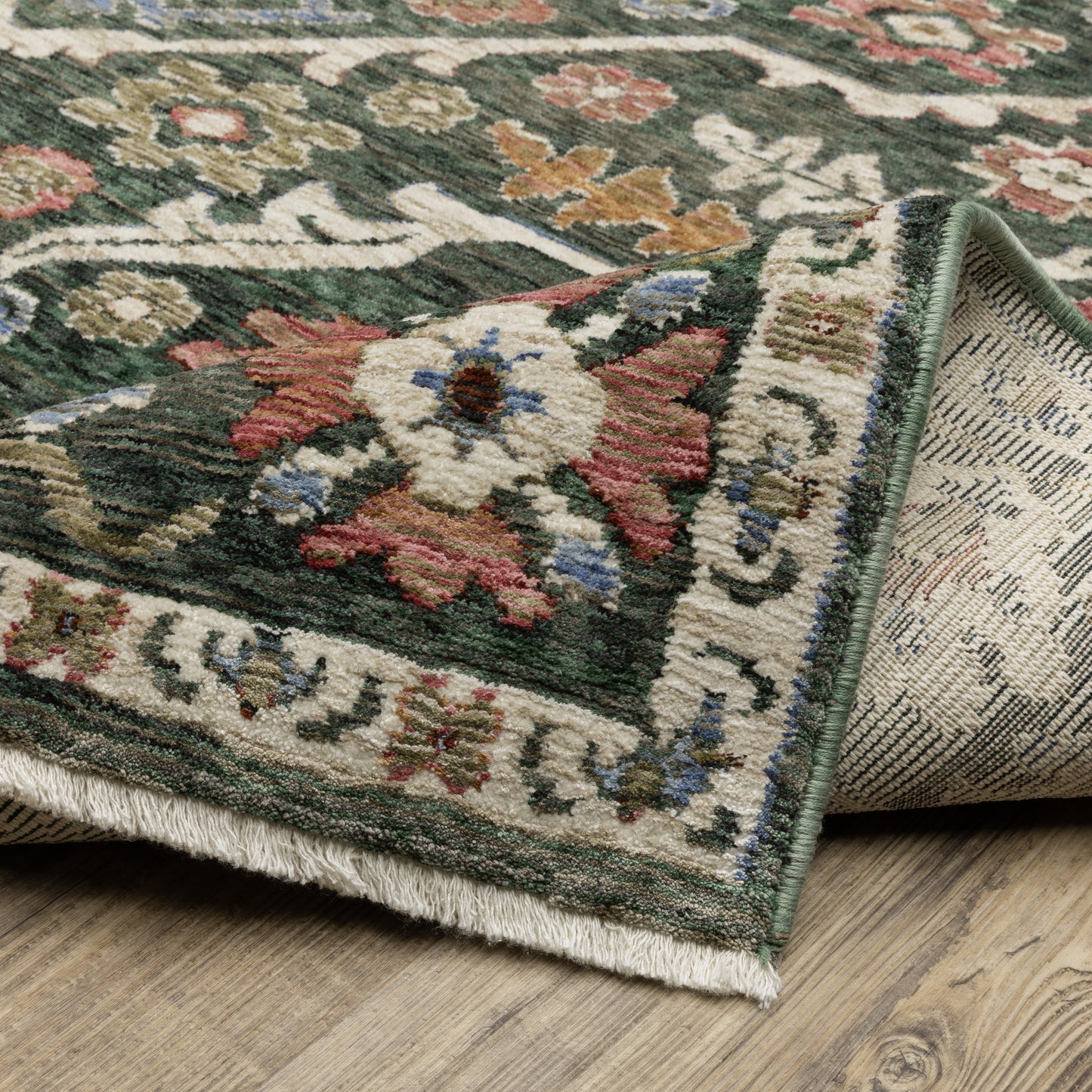 Hastings Medallion Green/ Pink Floral Cut Pile Rug