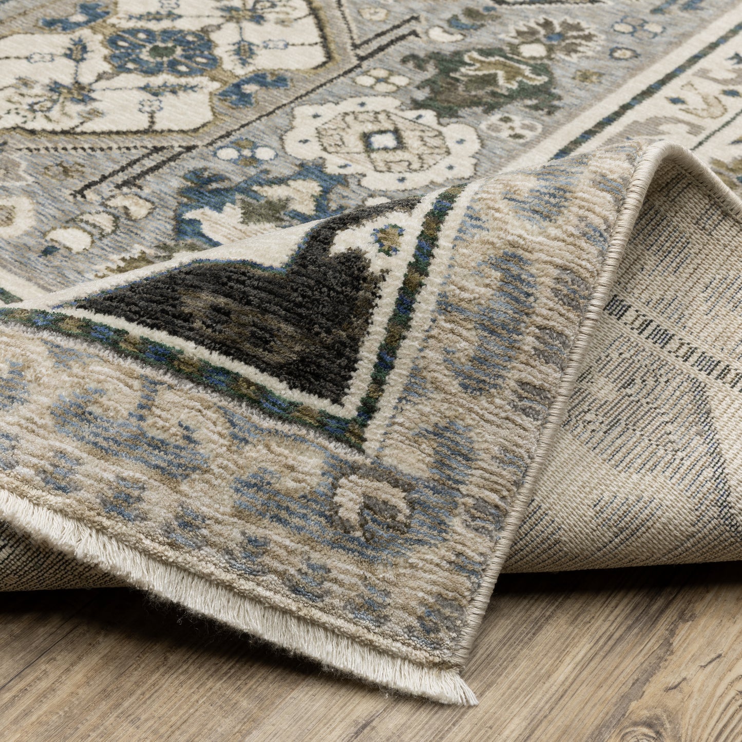 Hastings Floral Ivory/ Blue Geometric Cut Pile Rug