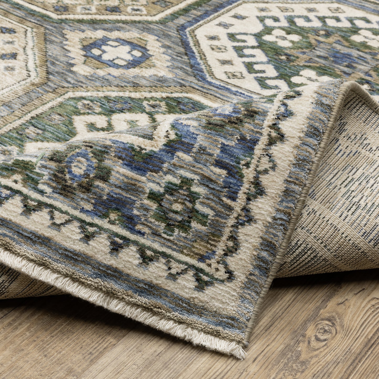 Hastings Geometric Ivory/ Blue Cut Pile Rug