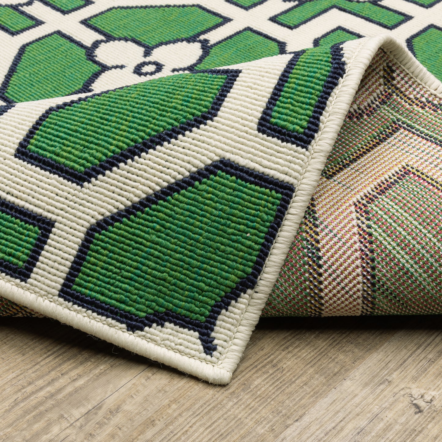 Havana Geometric Ivory/ Green Loop Pile Rug