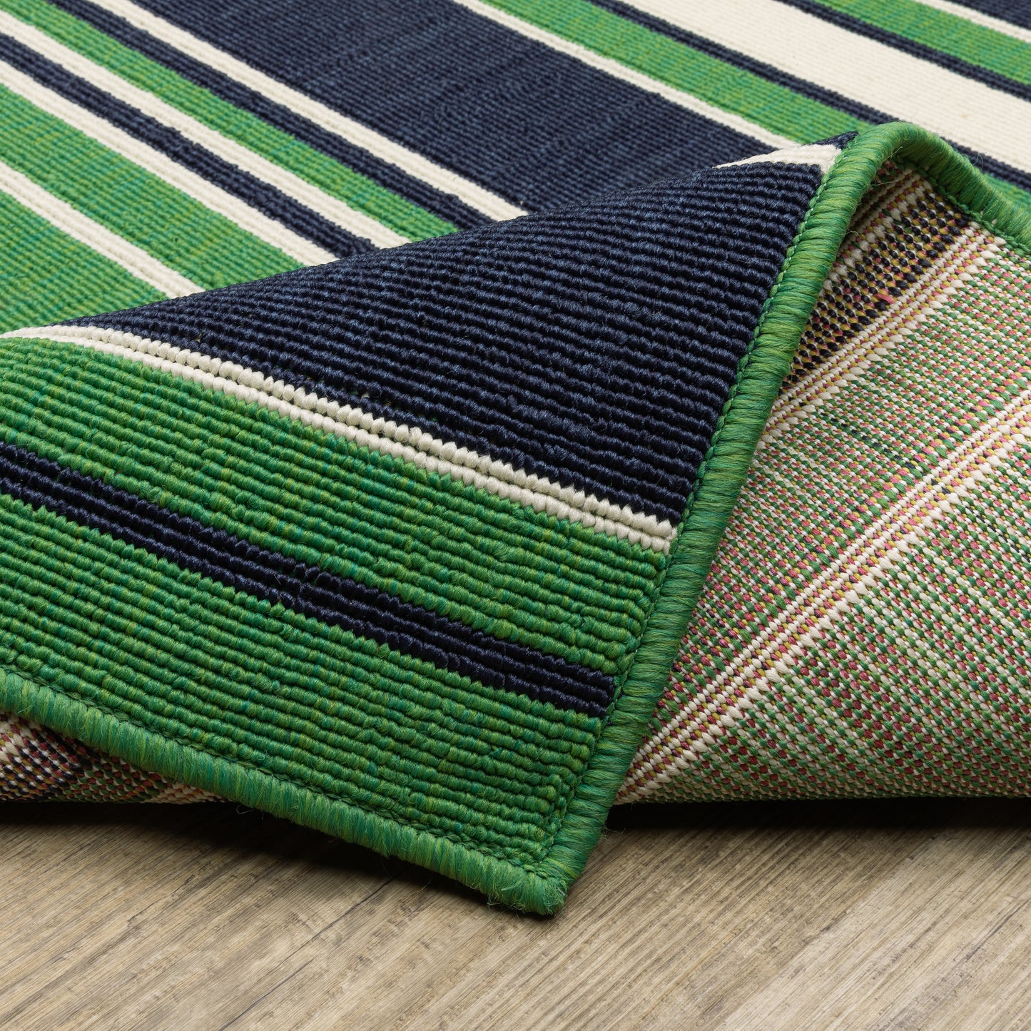 Havana Stripe Green/ Navy Outdoor Loop Pile Rug