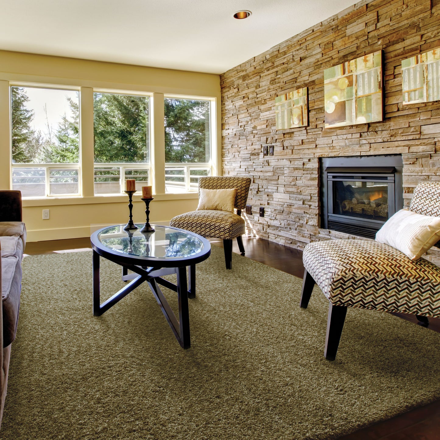 Heavenly Shag Green/ Green Solid Cut Pile Rug