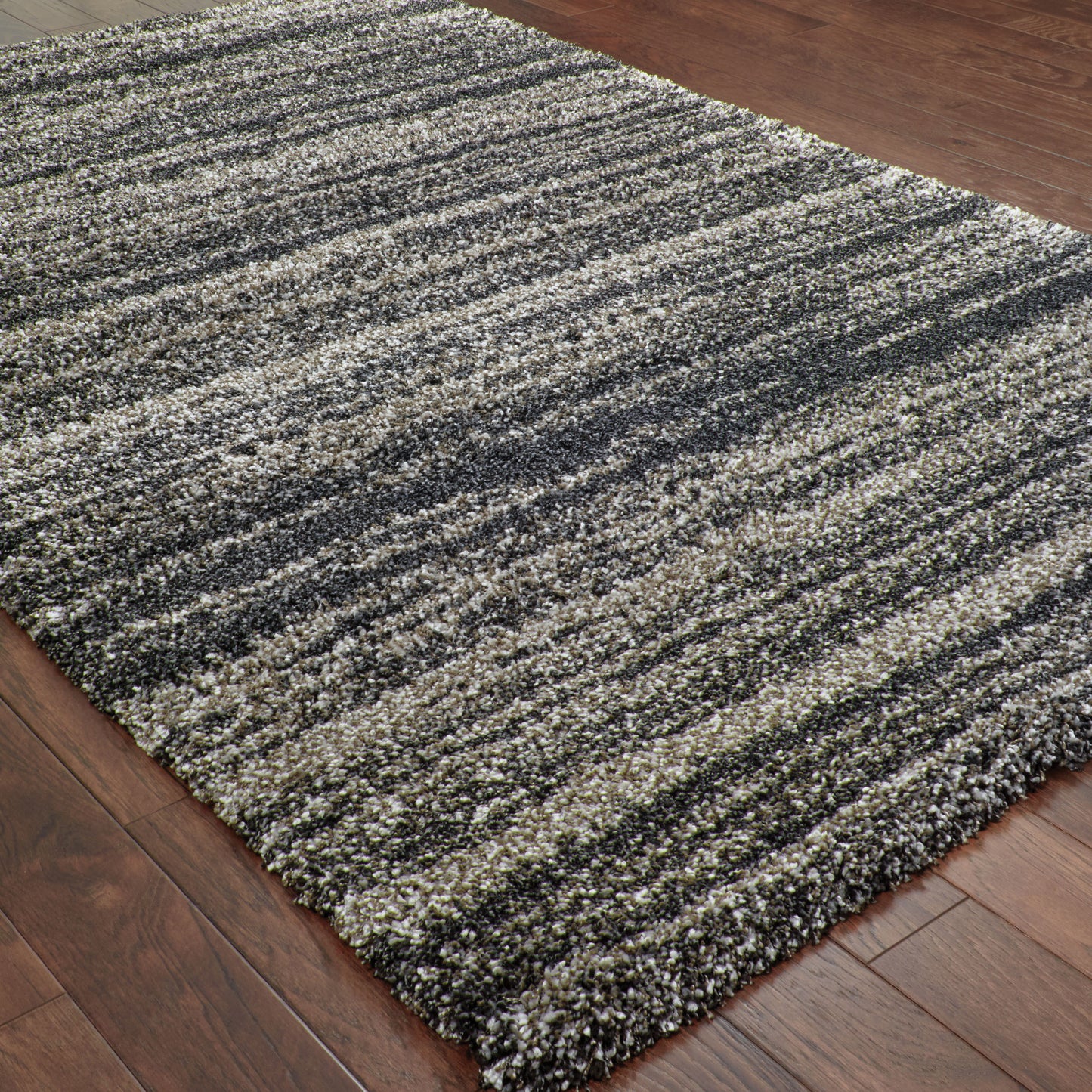Henderson Stripe Grey/ Charcoal Shag Cut Pile Rug