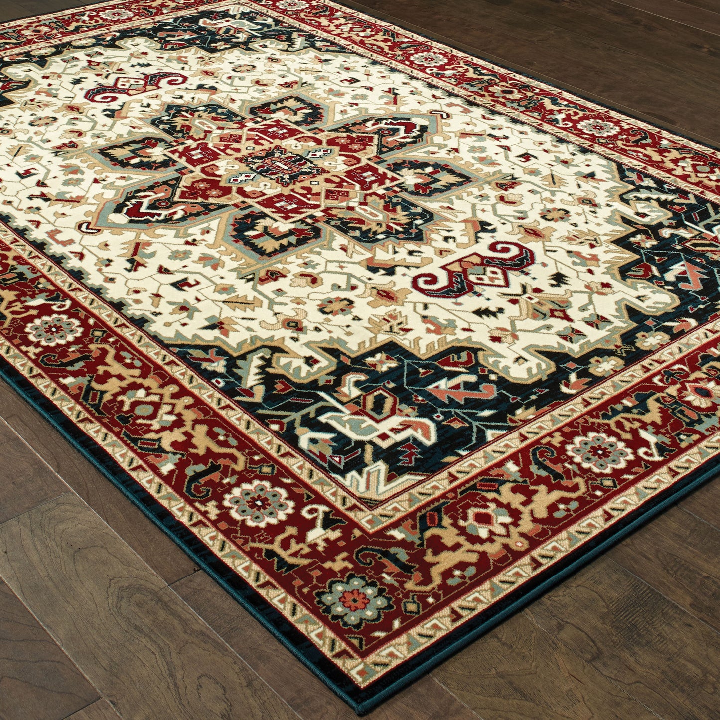 Kashan Medallion Red/ Ivory Oriental Cut Pile Rug