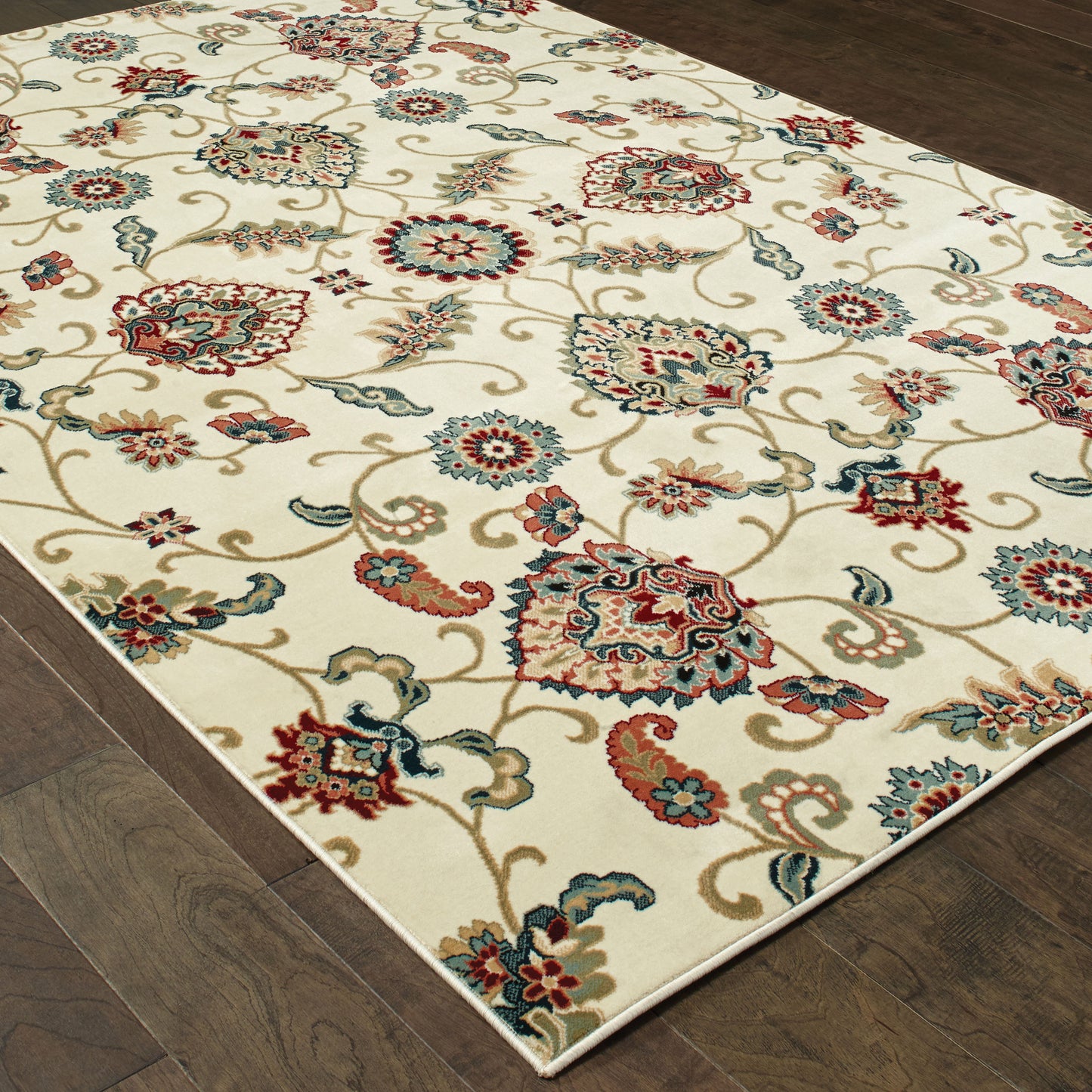 Kashan Oriental Ivory/ Multi Floral Cut Pile Rug