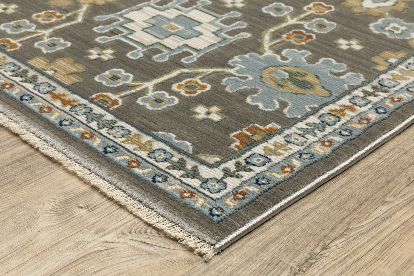 Keira KEI01 Grey Floral Rug