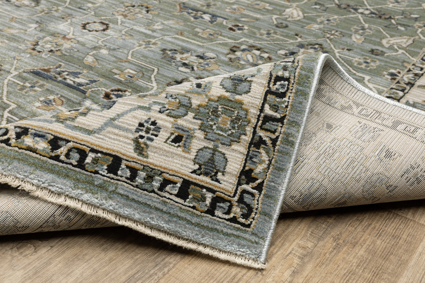 Keira Floral Blue/ Green Oriental Cut Pile Rug