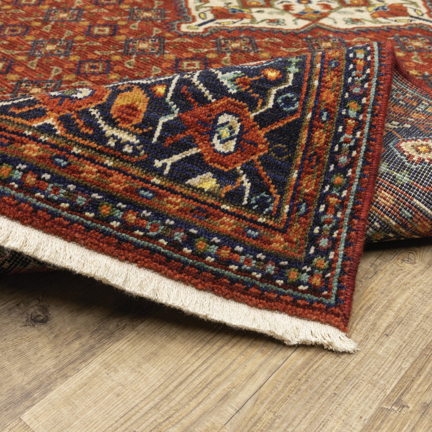 Lilihan Medallion Red/ Blue Oriental Cut Pile Rug