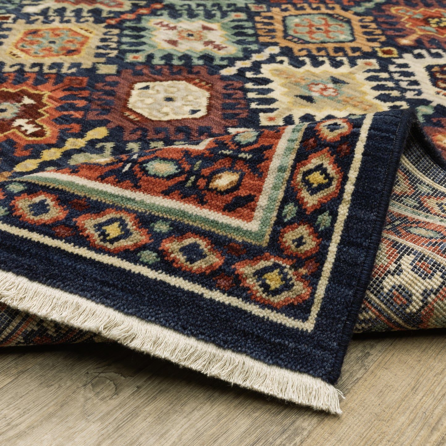 Lilihan Medallion Navy/ Multi Geometric Cut Pile Rug