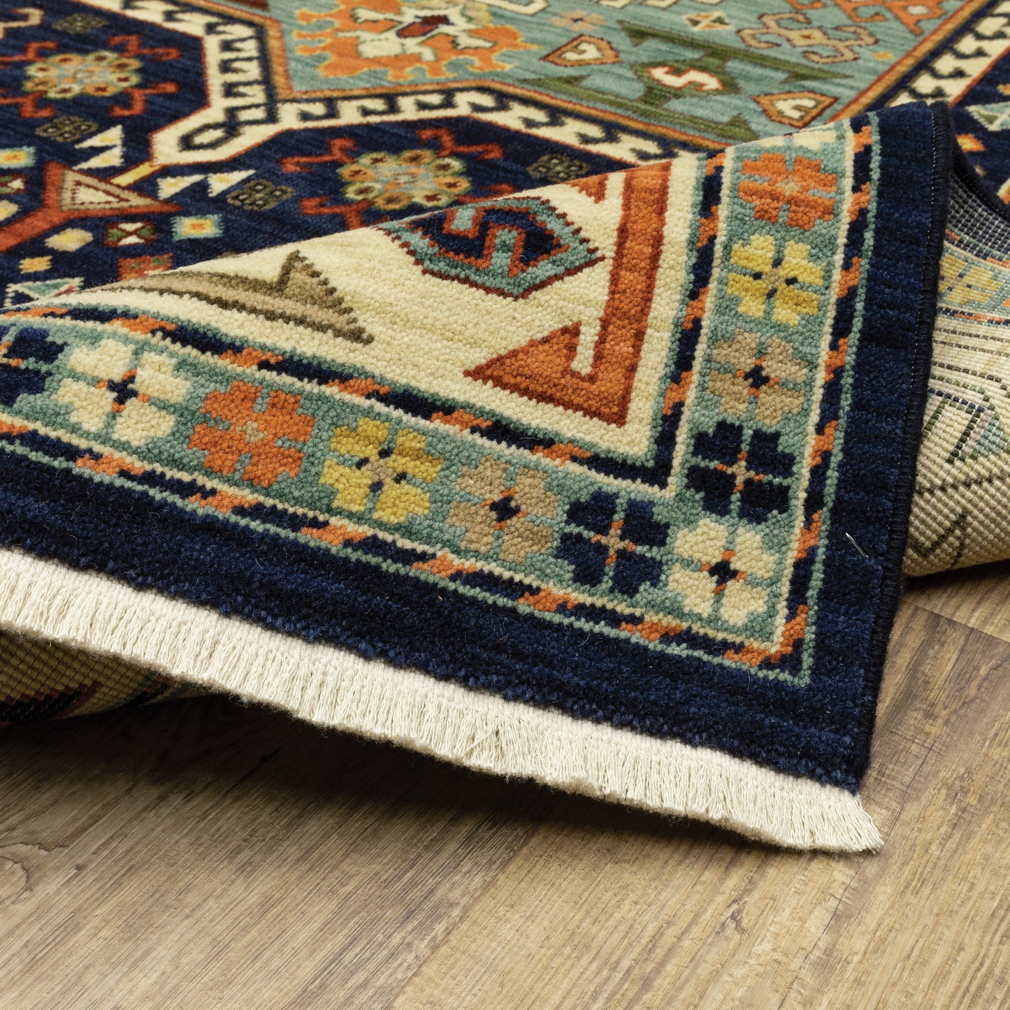 Lilihan Medallion Blue/ Ivory Oriental Cut Pile Rug
