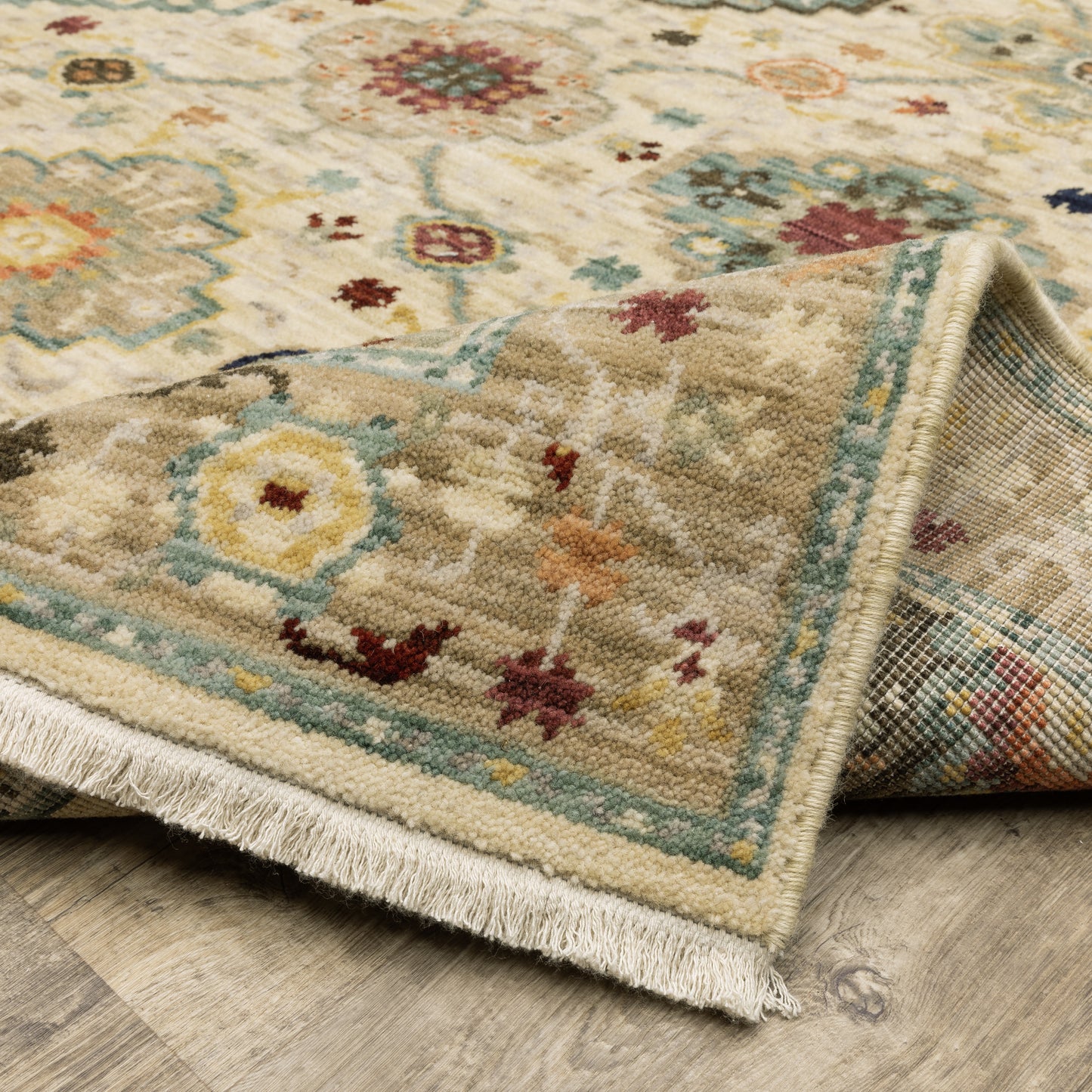 Lilihan Floral Beige/ Multi Oriental Cut Pile Rug