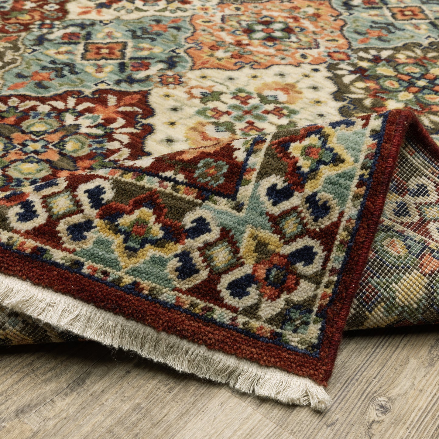 Lilihan Trefoil Red/ Multi Oriental Cut Pile Rug