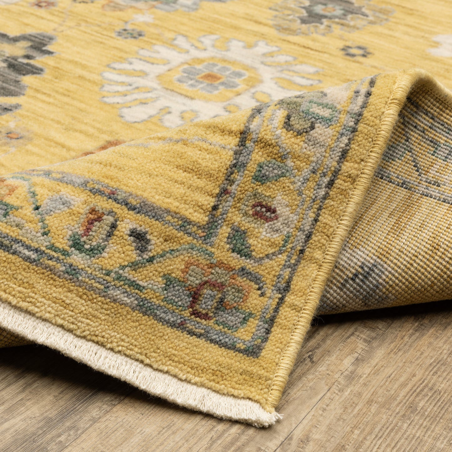 Lucca Floral Yellow/ Multi Oriental Cut Pile Rug