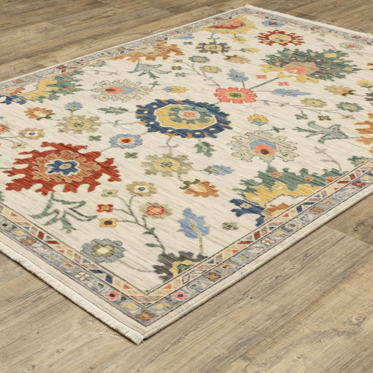 Lucca Floral Ivory/ Multi Oriental Cut Pile Rug