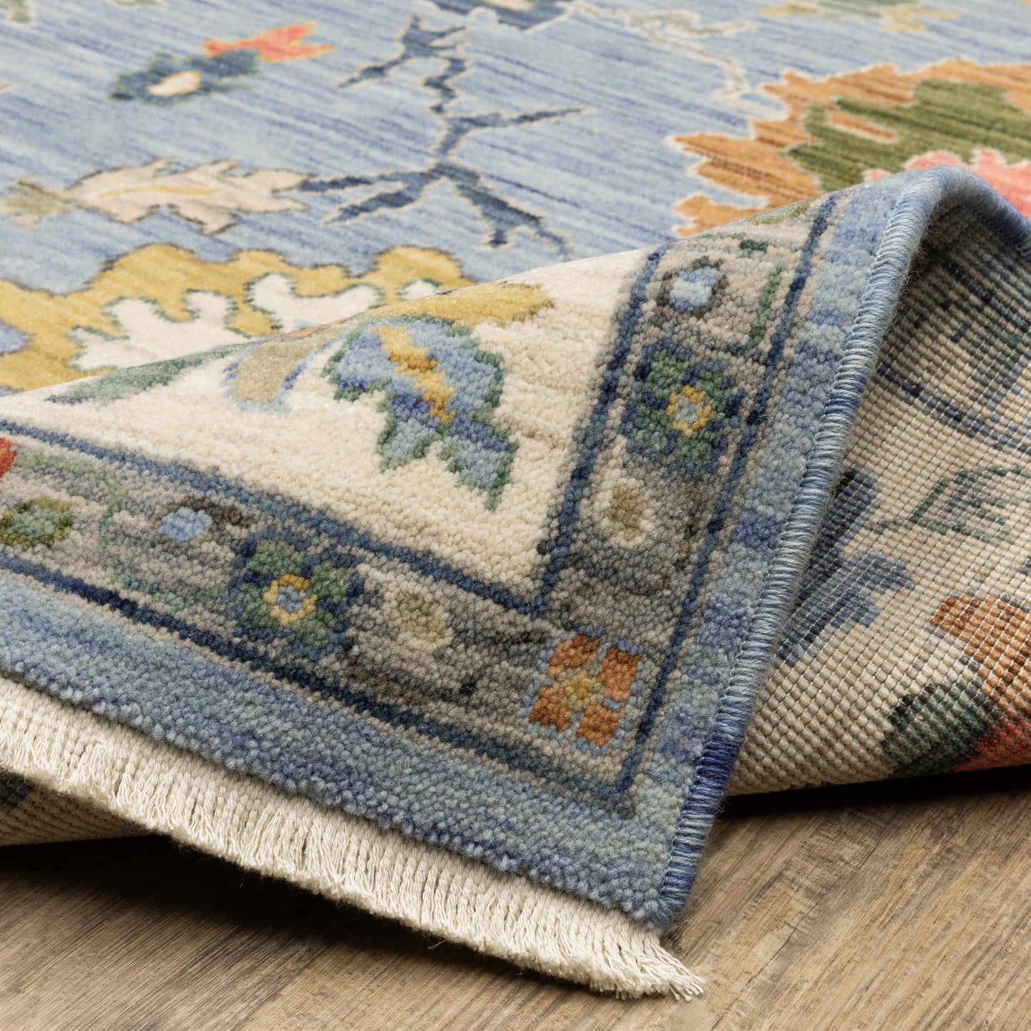 Lucca Floral Blue/ Multi Oriental Cut Pile Rug