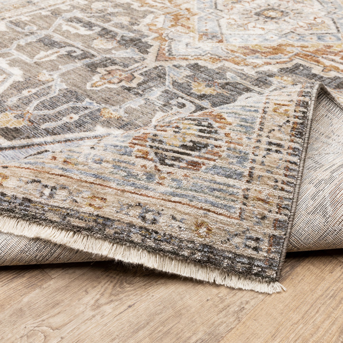 Maharaja Medallion Charcoal/ Blue Distressed Cut Pile Rug