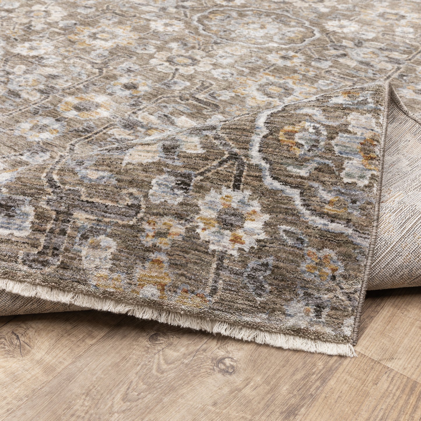 Maharaja Floral Grey/ Gold Cut Pile Rug