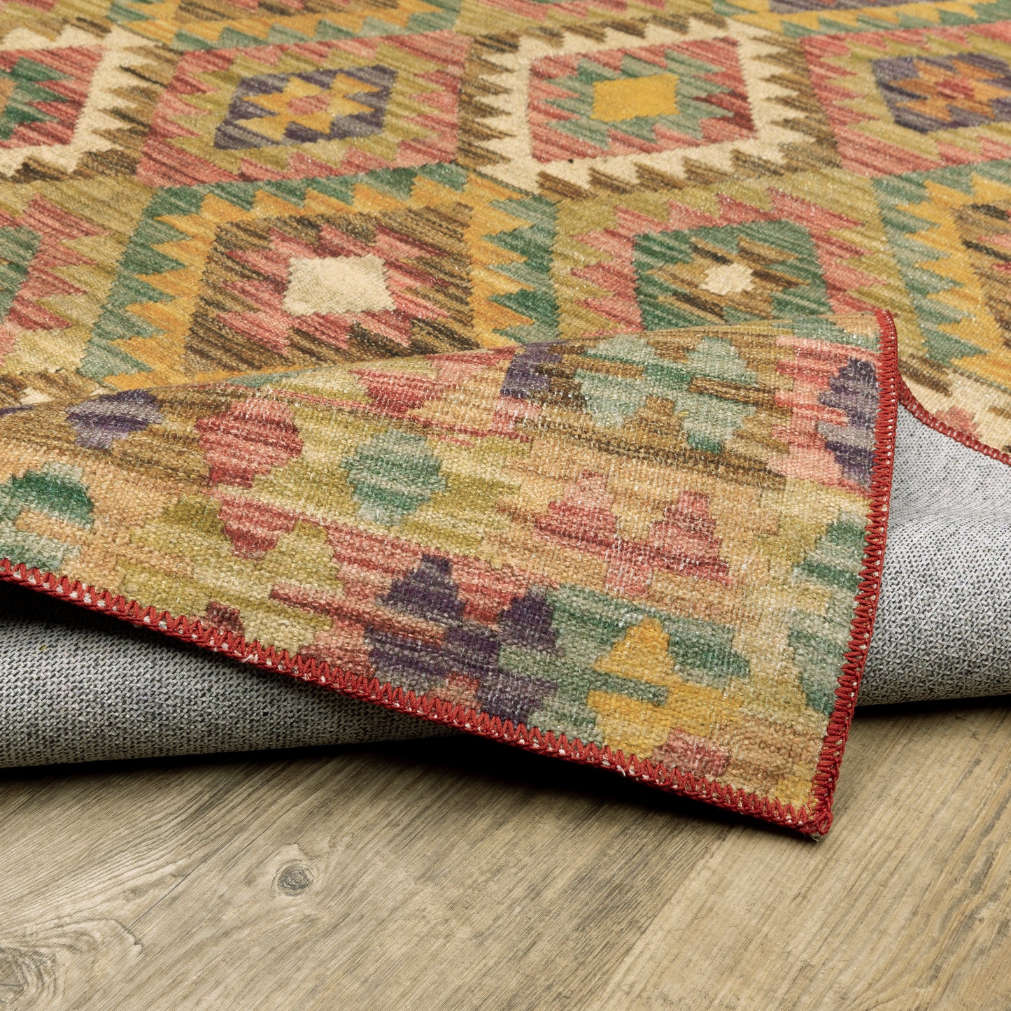 Malibu Distressed Gold/ Multi Southwest/Lodge Flat Weave Rug