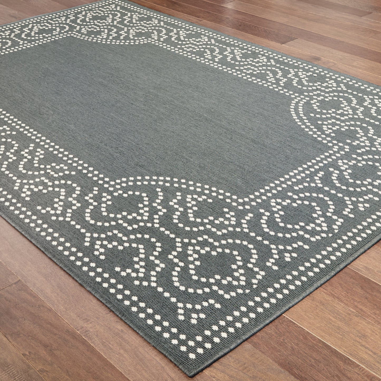 Marina Outdoor Grey/ Ivory Border Loop Pile Rug