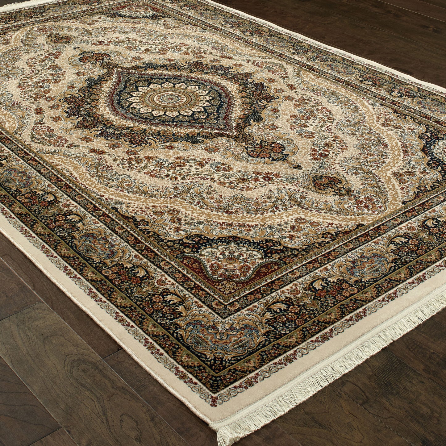 Masterpiece Medallion Ivory/ Multi Oriental Cut Pile Rug
