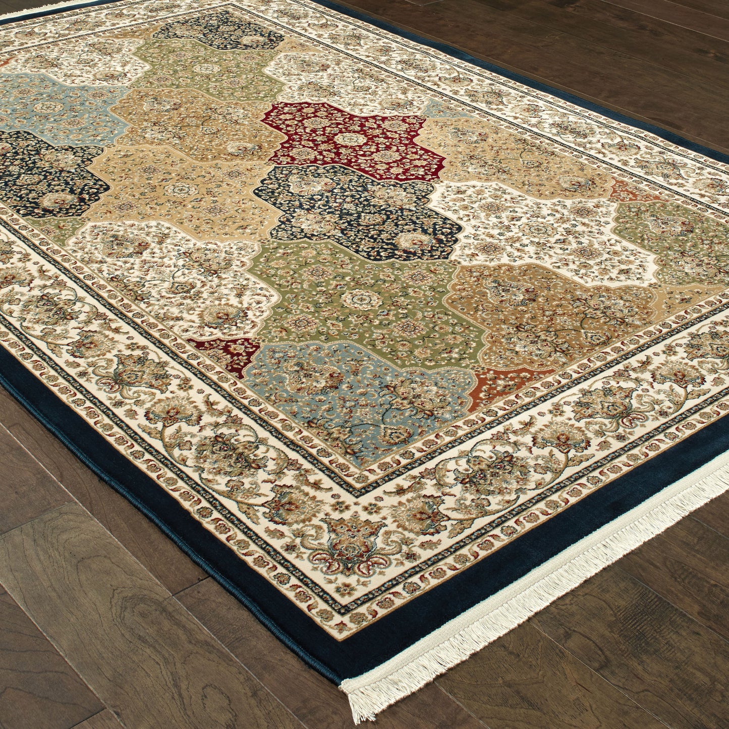 Masterpiece Trefoil Navy/ Multi Geometric Cut Pile Rug