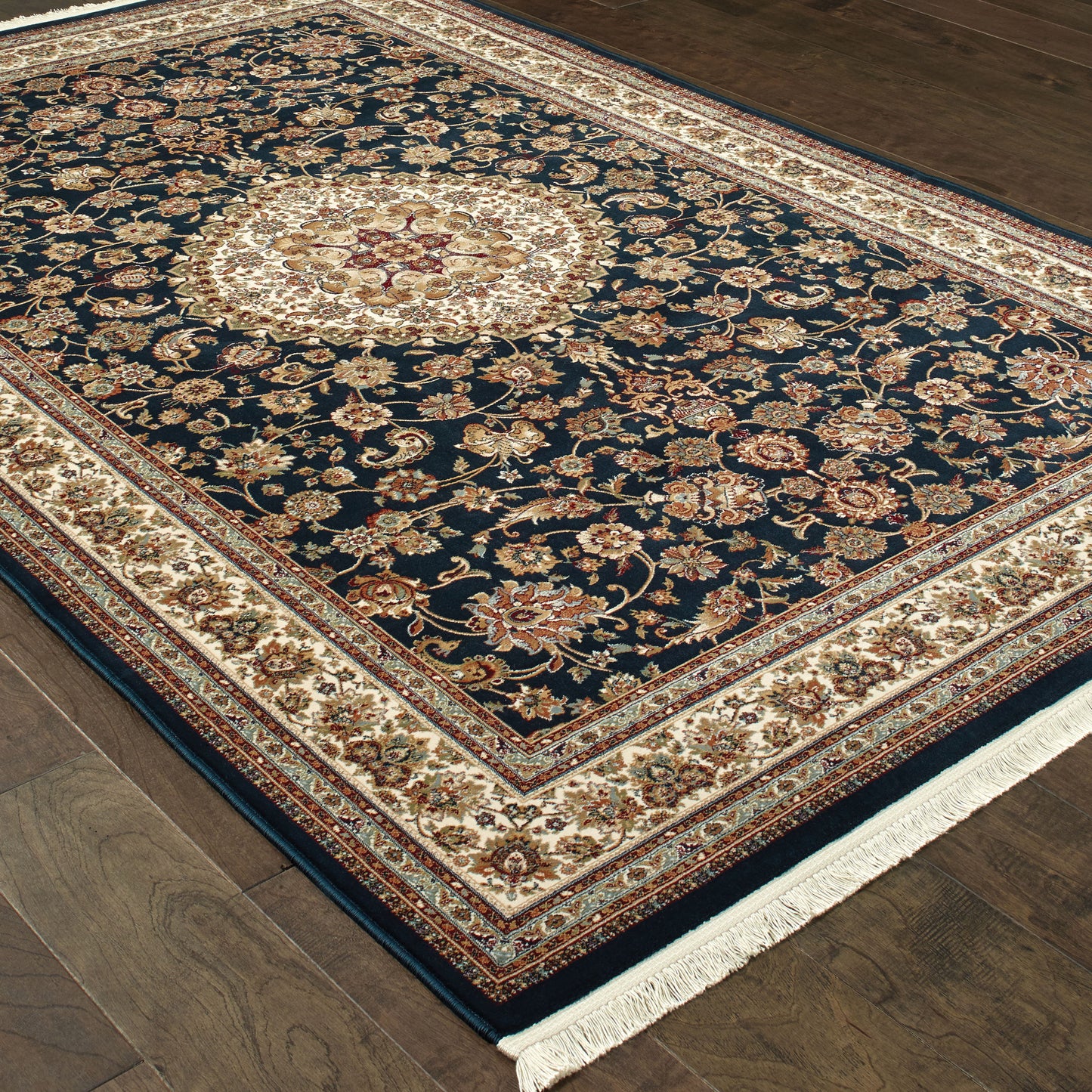 Masterpiece Medallion Navy/ Ivory Oriental Cut Pile Rug