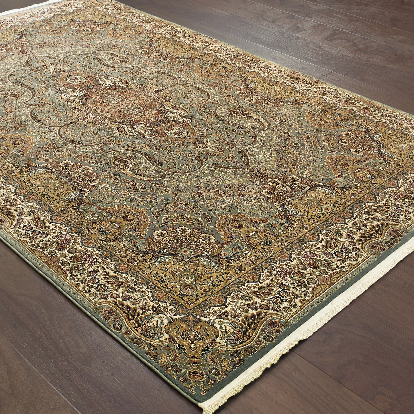 Masterpiece Medallion Blue/ Gold Oriental Cut Pile Rug