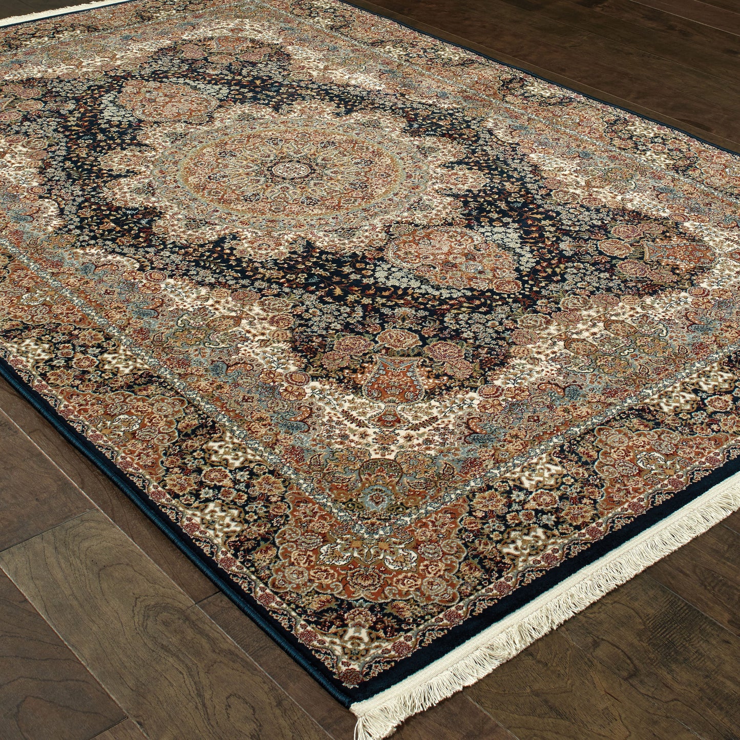 Masterpiece Medallion Navy/ Multi Oriental Cut Pile Rug