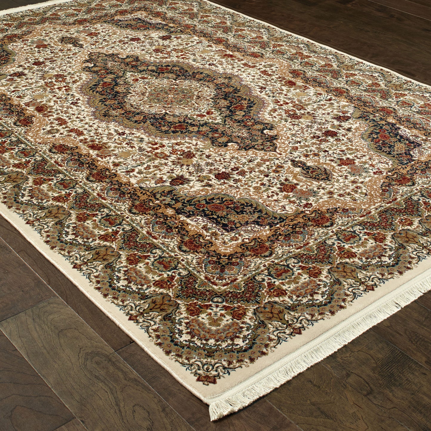 Masterpiece Medallion Ivory/ Multi Oriental Cut Pile Rug