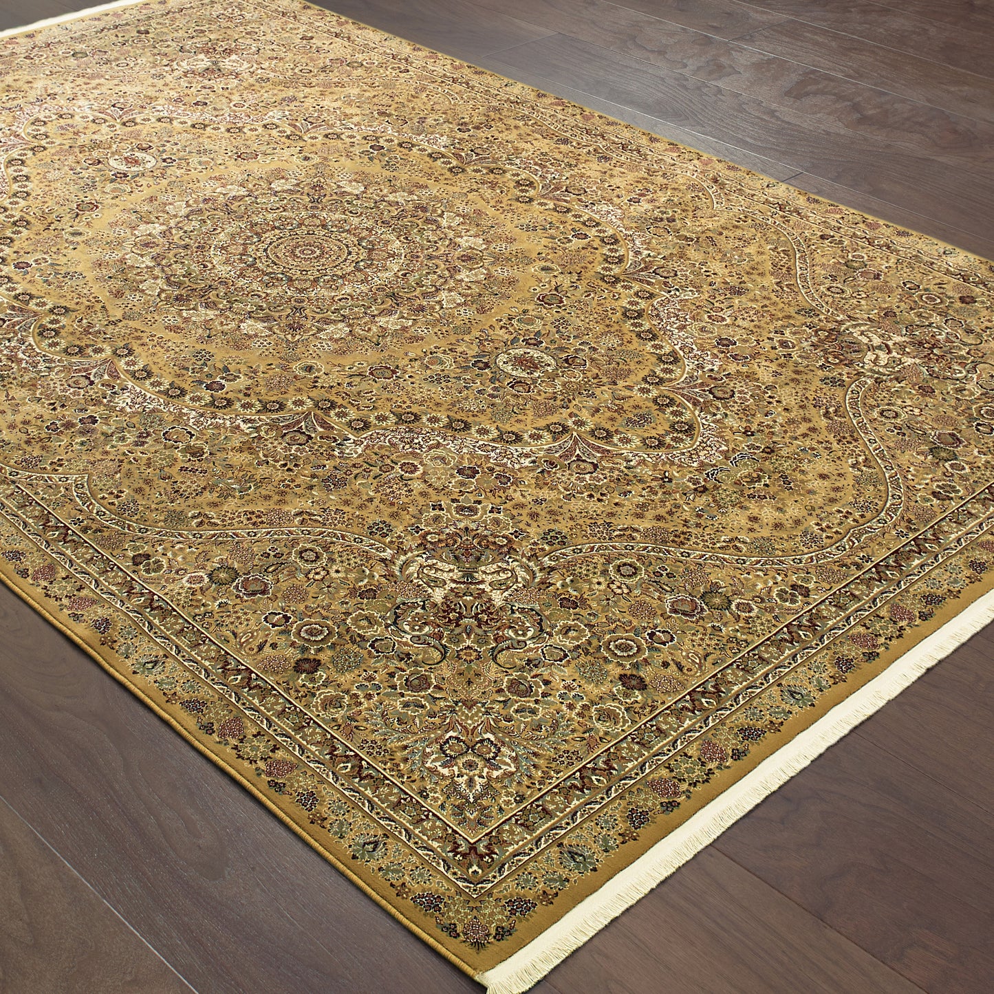 Masterpiece Medallion Gold/ Ivory Oriental Cut Pile Rug