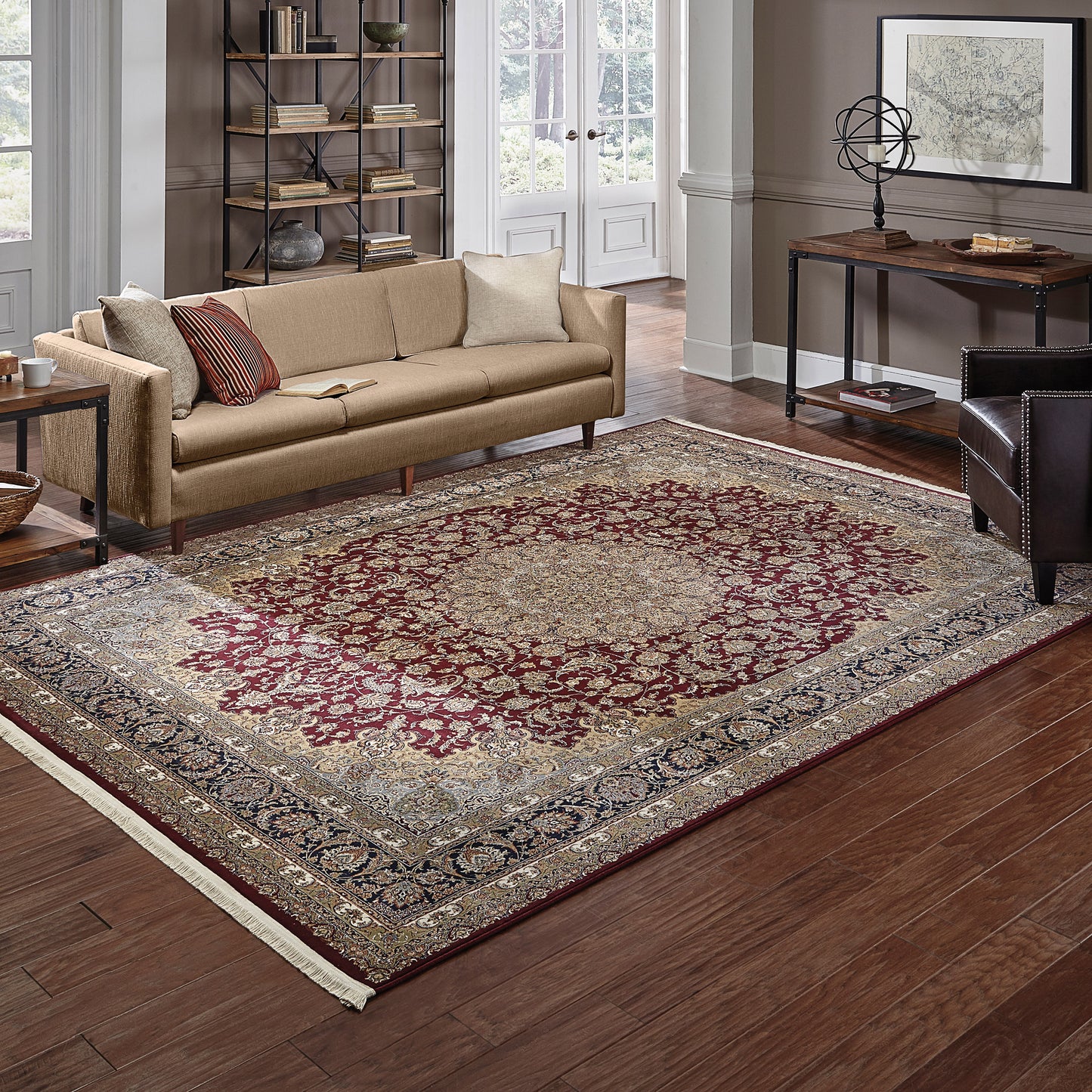 Masterpiece Medallion Red/ Multi Oriental Cut Pile Rug