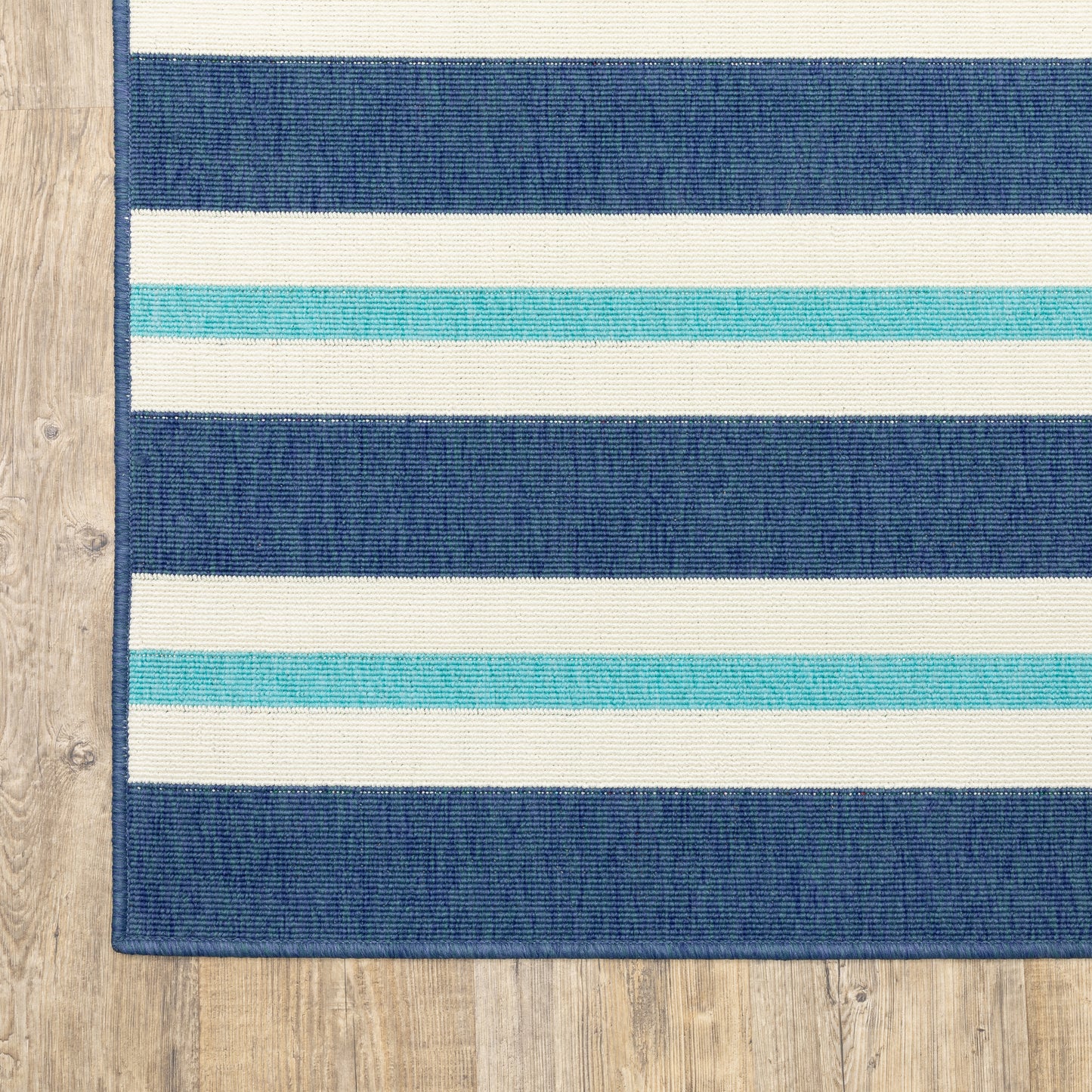 Meridian Outdoor Blue/ Ivory Stripe Loop Pile Rug