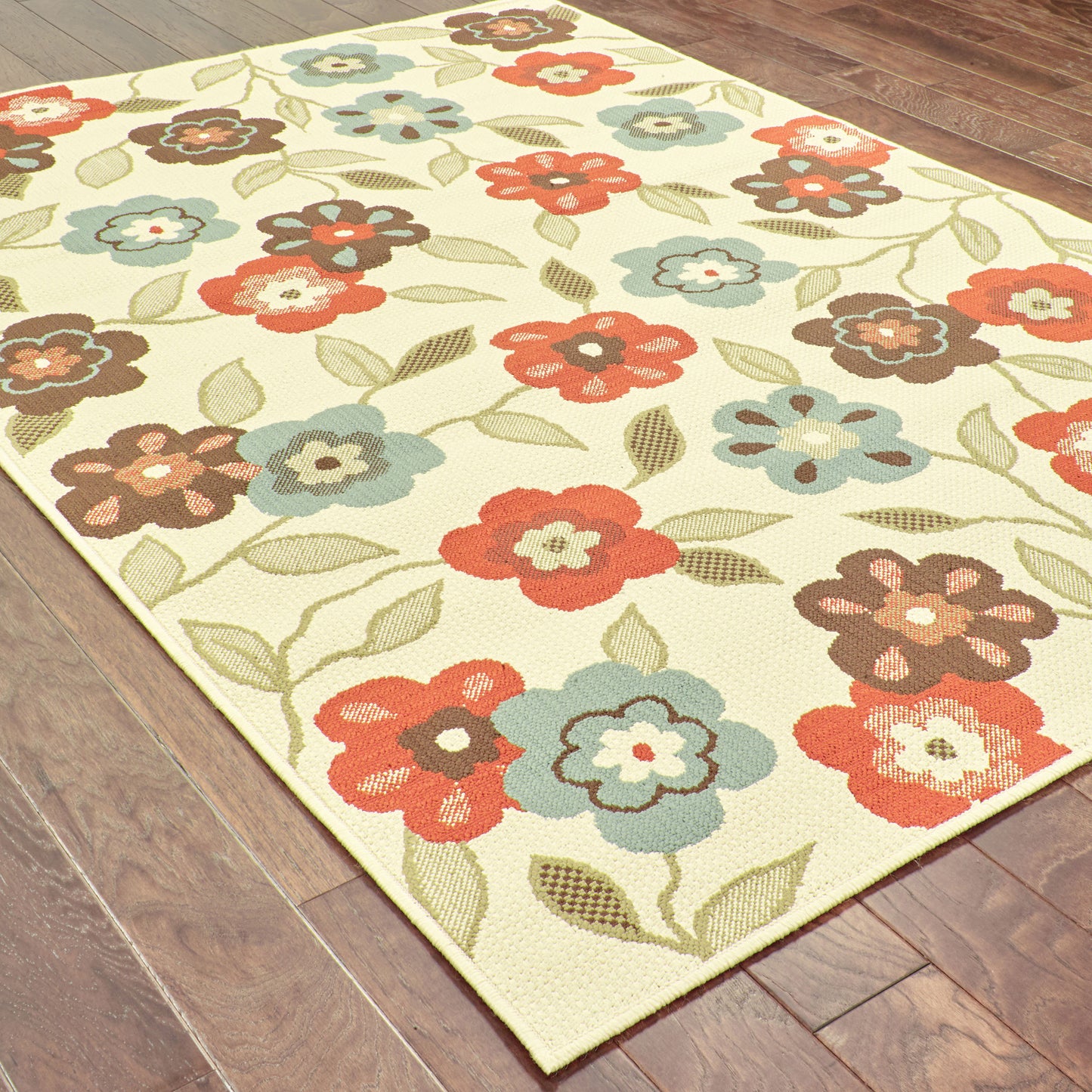 Montego Floral Ivory/ Brown Abstract Loop Pile Rug