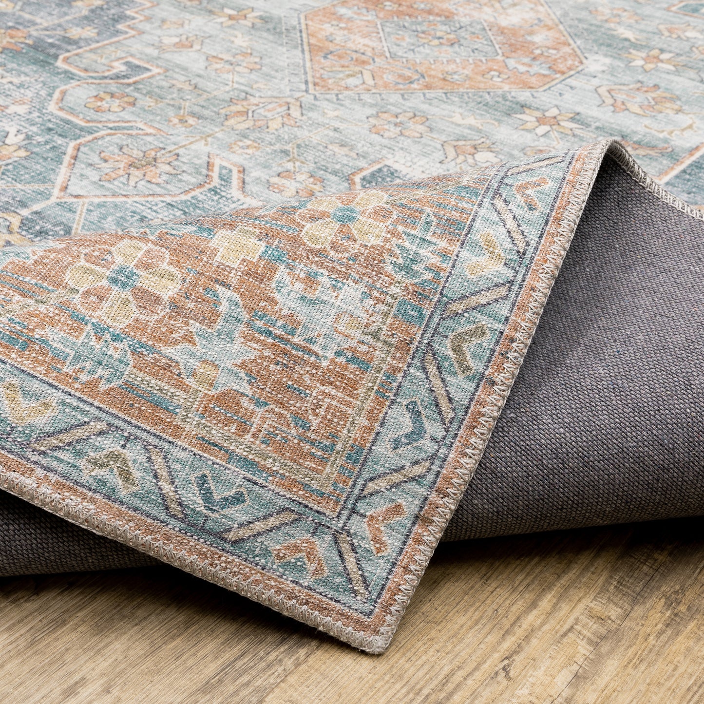 Myers Park Distressed Rust/ Blue Medallion Flat Weave Rug