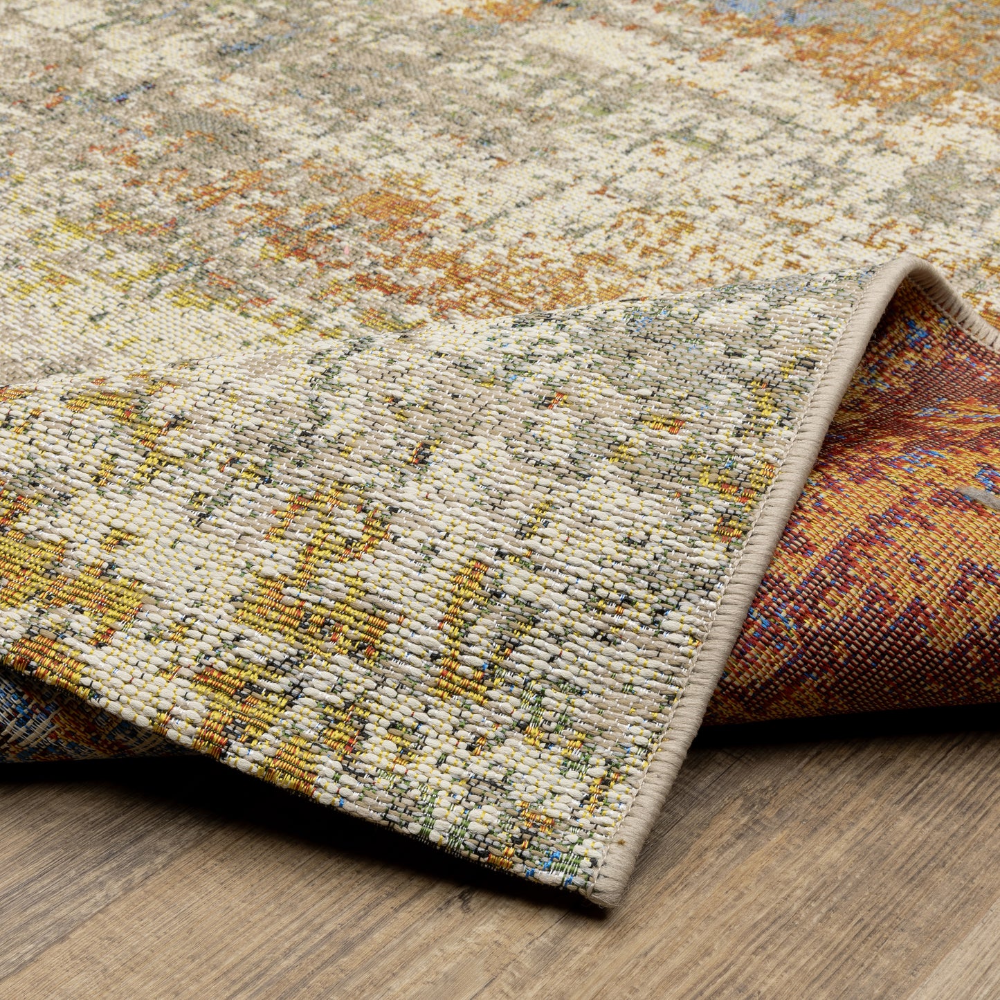 Naples Distressed Beige/ Orange Outdoor Flat Weave Rug