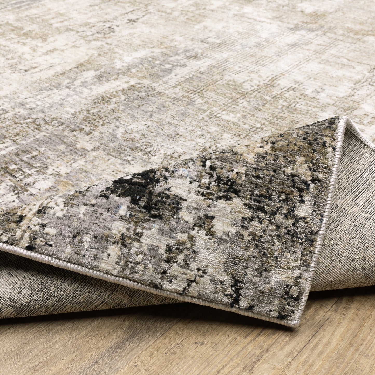 Nebulous Distressed Beige/ Grey Abstract Cut Pile Rug