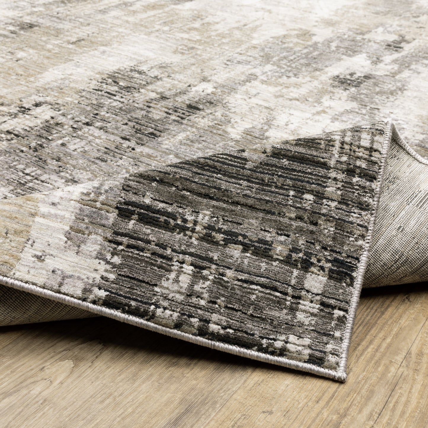 Nebulous Distressed Grey/ Beige Abstract Cut Pile Rug