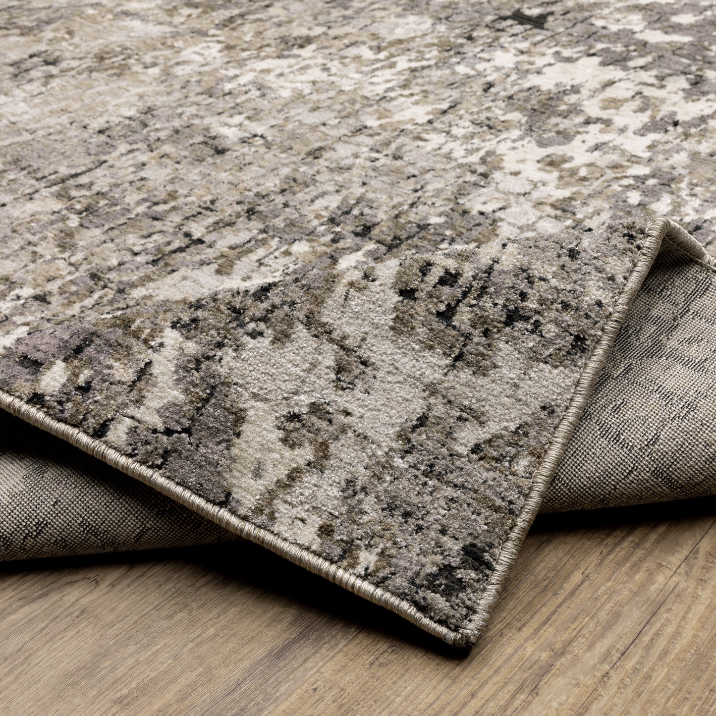 Nebulous Distressed Grey/ Beige Geometric Cut Pile Rug