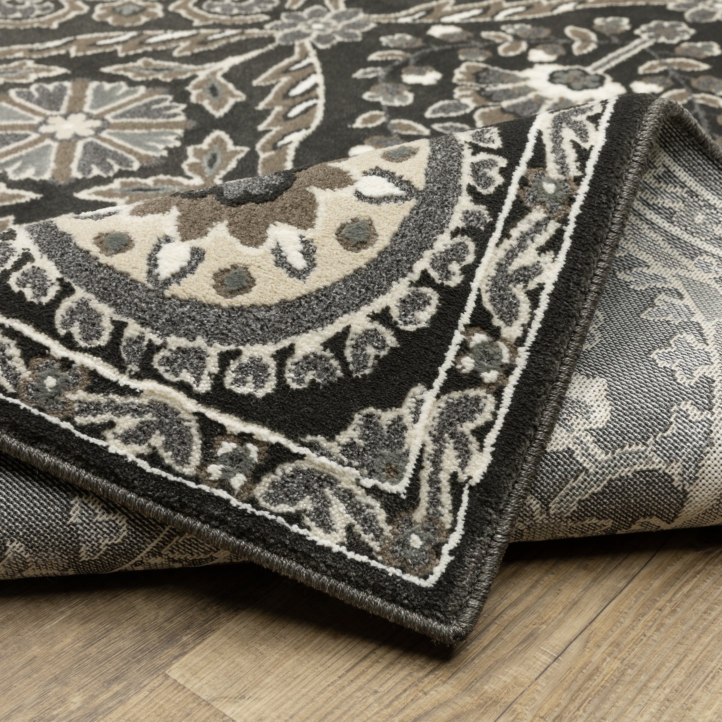Raylan Trefoil Black/ Grey Oriental Cut Pile Rug