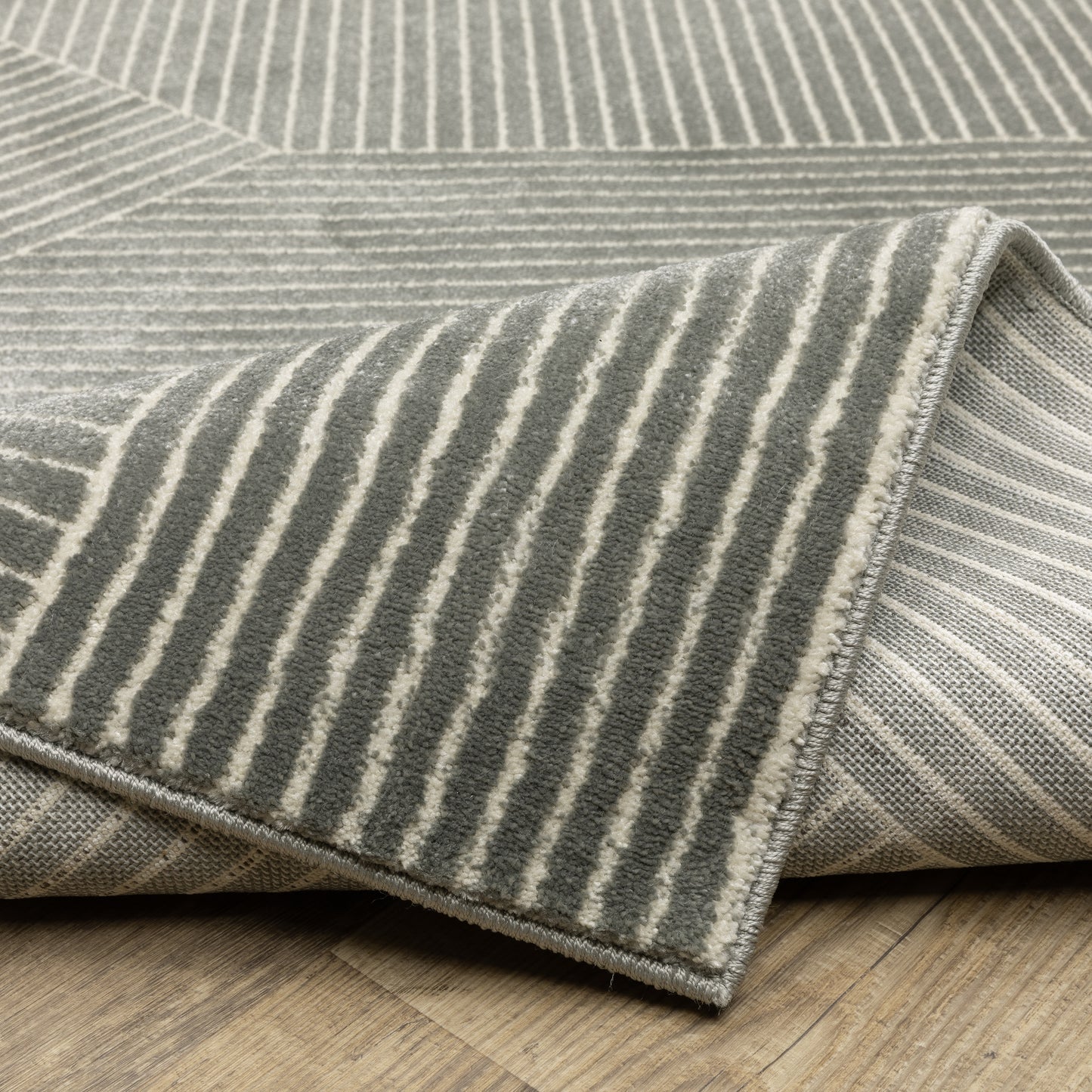 Raylan Geometric Grey/ Ivory Stripe Cut Pile Rug