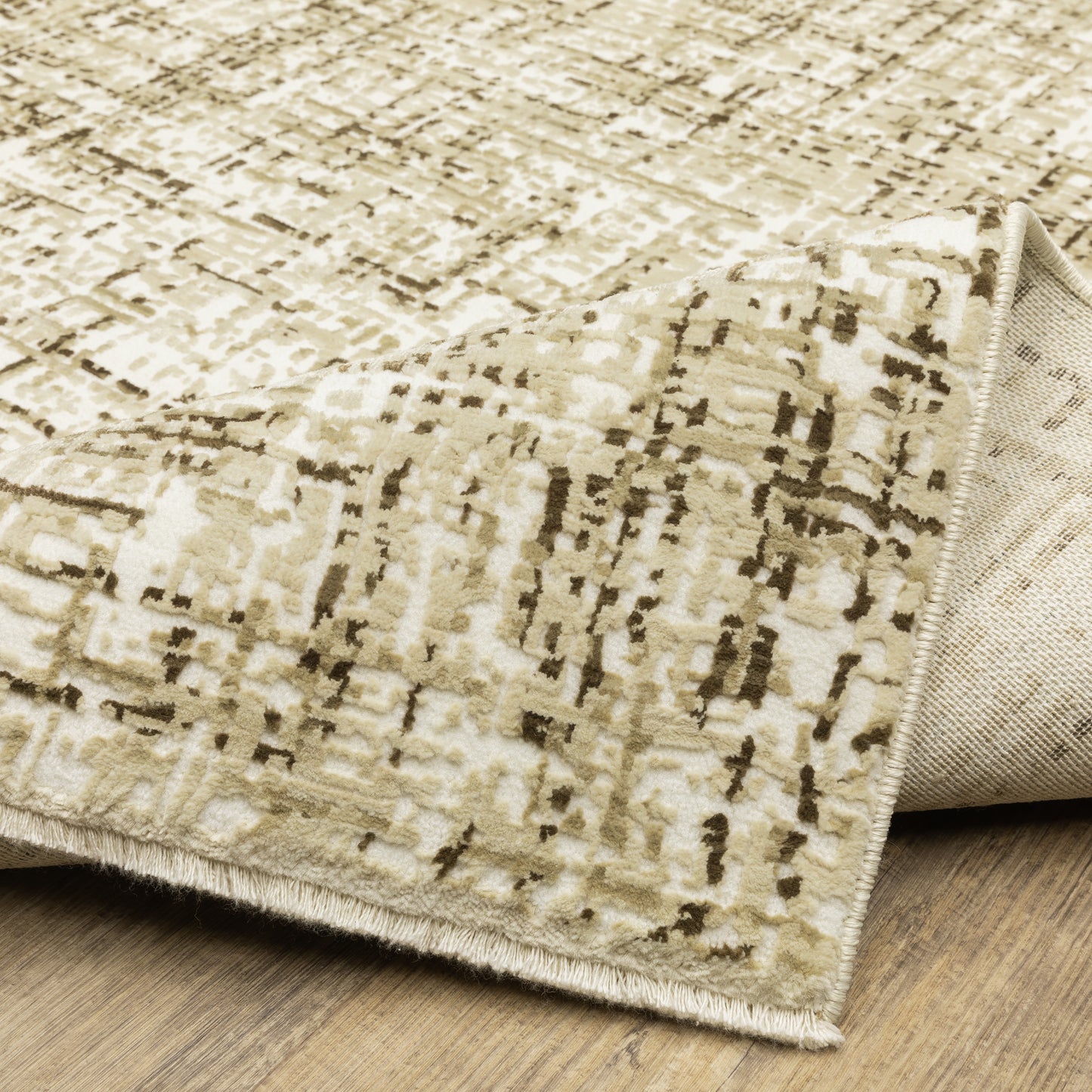 Reed Distressed Ivory/ Brown Abstract Cut Pile Rug