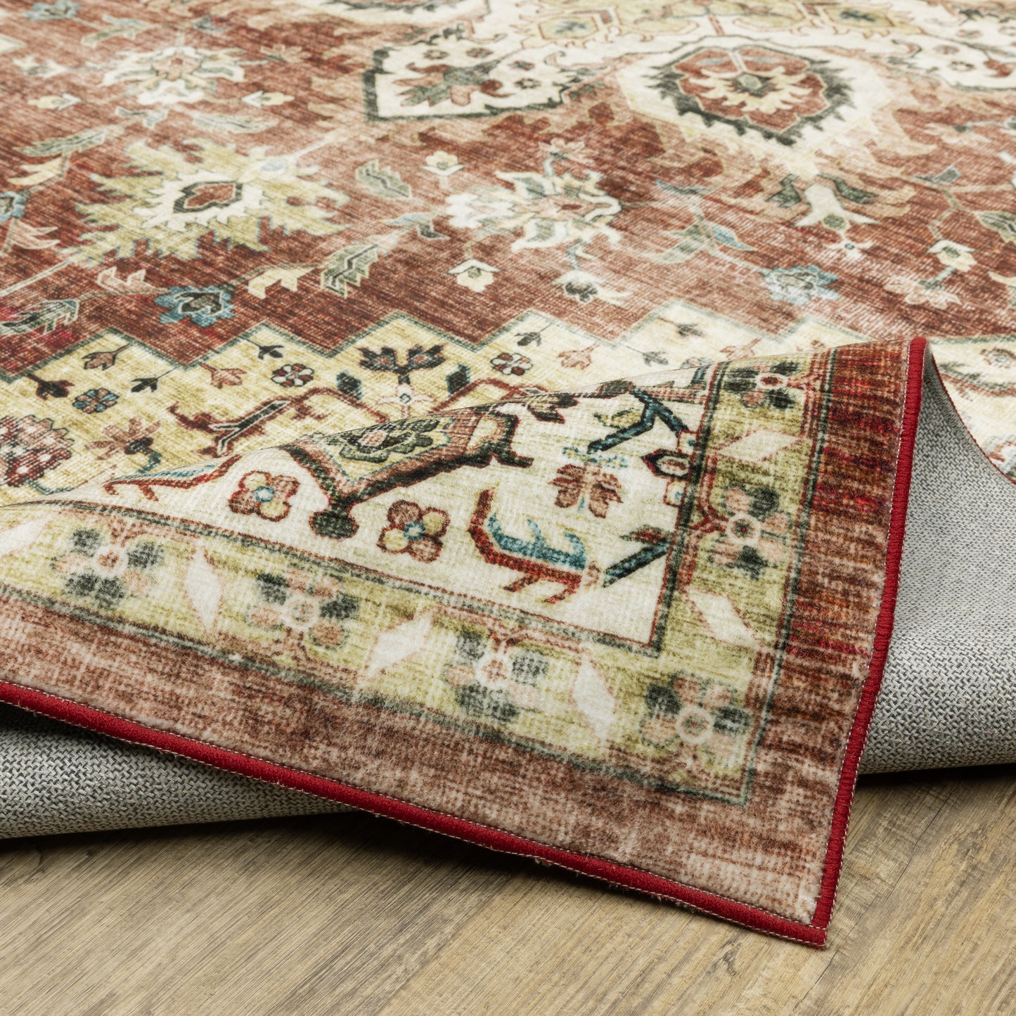 Sumter Distressed Red/ Ivory Medallion Flat Weave Rug