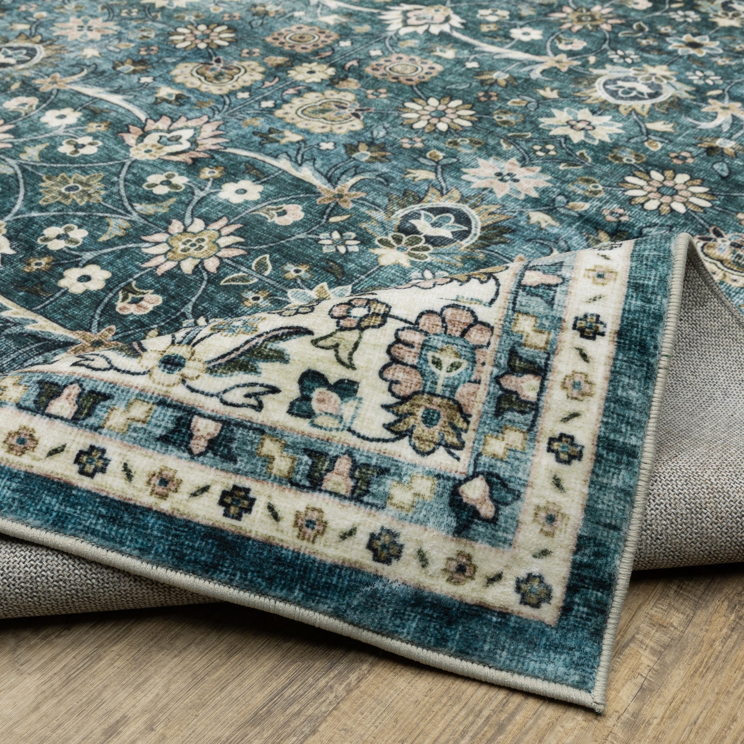 Sumter Distressed Teal/ Ivory Oriental Flat Weave Rug