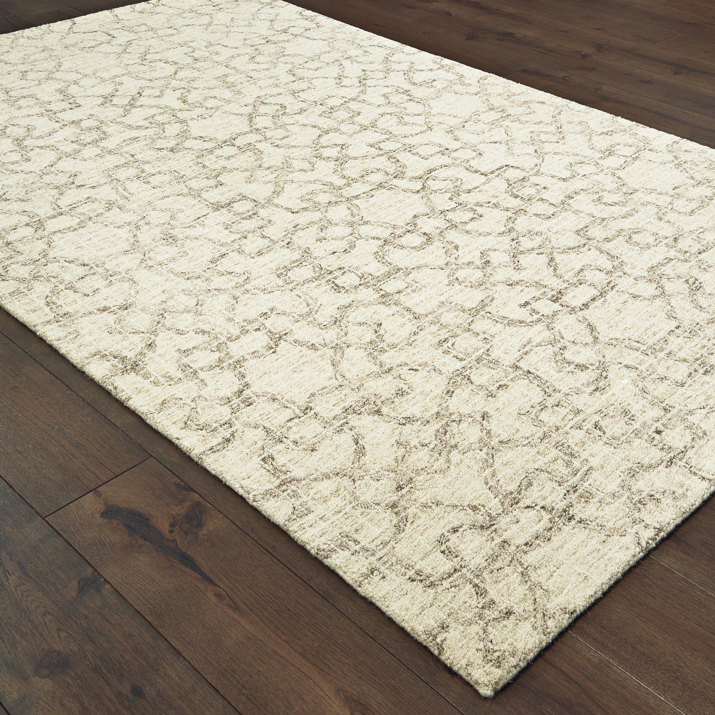 Tallavera Distressed Tan/ Ivory Geometric Loop Pile Rug