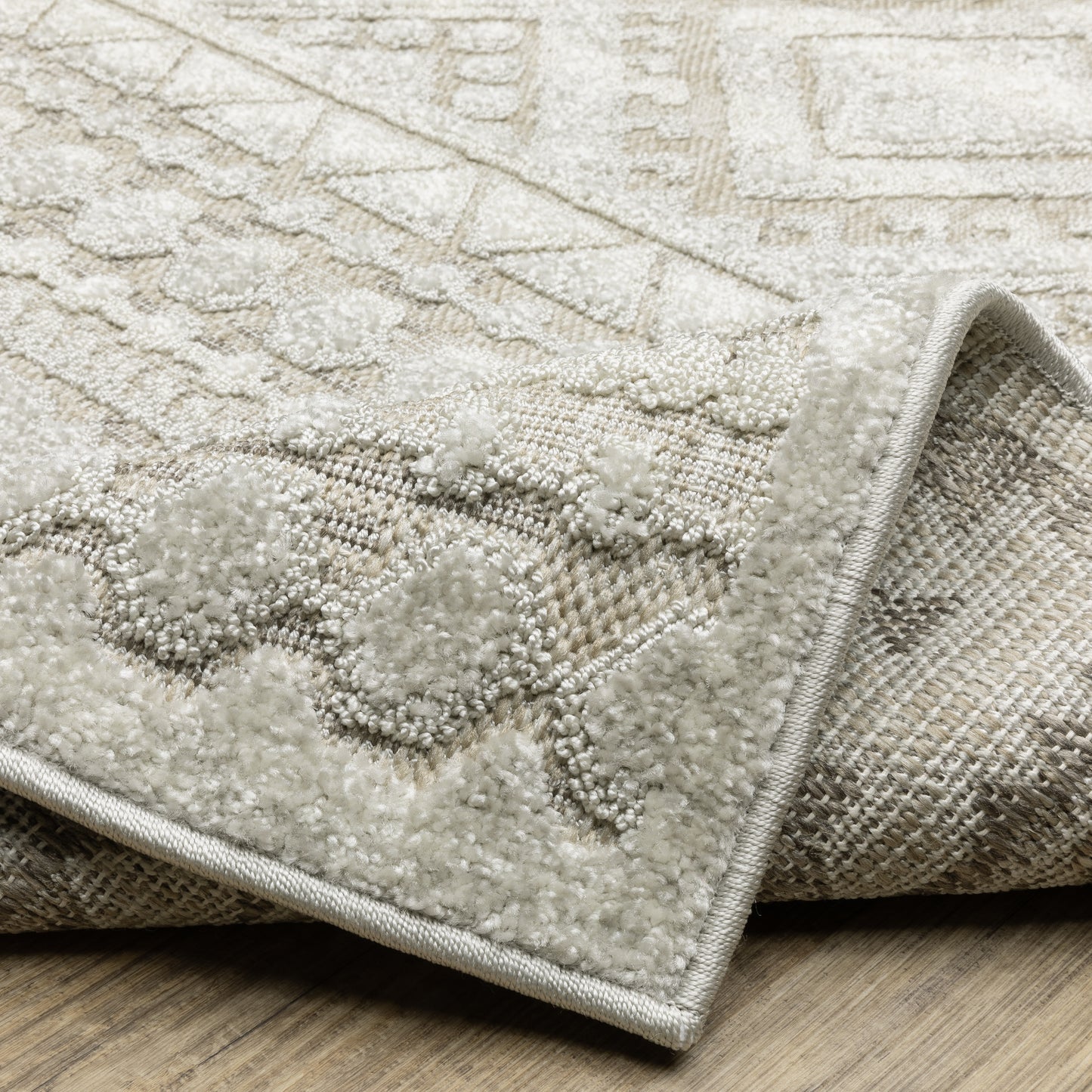 Tangier Distressed Beige/ Ivory Stripe Mixed Pile Rug